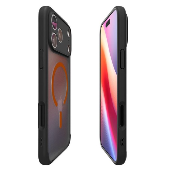 Husa hibrida Spigen Ultra Hybrid MagSafe pentru iPhone 17 Pro, negru matuit-portocaliu (iPhone 17 Pro, ACS10483) by www.silkase.ro