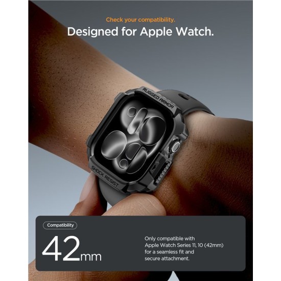 SPIGEN Carcasă Protecție Rugged Armor 2 Apple Watch 42/41/40/38mm (Seria 11/SE), Negru Mat (Audi, ACS10491) by www.silkase.ro