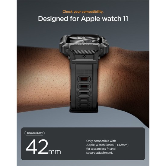 Husa cu curea Spigen Rugged Armor Pro 2 pentru Apple Watch 11 42mm, negru mat (Spigen, Ingredi) by www.silkase.ro SPIGEN Husă cu Curea Rugged Armor Pro 2 Apple Watch 42/41/40/38mm (Seria 11/SE), Negru Mat (Audi, ACS10494) by www.silkase.ro