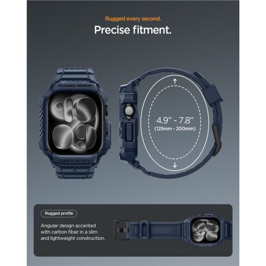 SPIGEN Husă cu Curea Rugged Armor Pro 2 Apple Watch 42/41/40/38mm (Seria 11/SE), Bleumarin (Audi, ACS10495) by www.silkase.ro