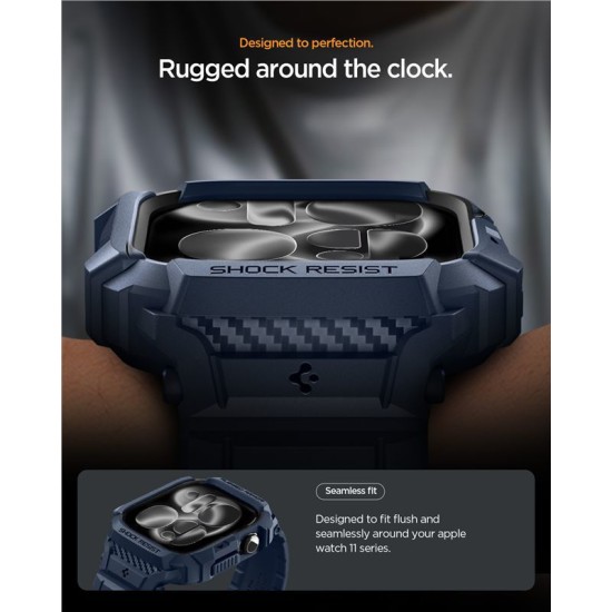 SPIGEN Husă cu Curea Rugged Armor Pro 2 Apple Watch 42/41/40/38mm (Seria 11/SE), Bleumarin (Audi, ACS10495) by www.silkase.ro