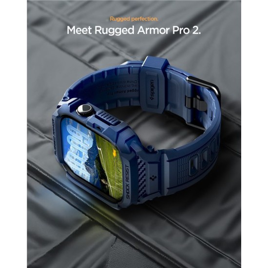 SPIGEN Husă cu Curea Rugged Armor Pro 2 Apple Watch 42/41/40/38mm (Seria 11/SE), Bleumarin (Audi, ACS10495) by www.silkase.ro