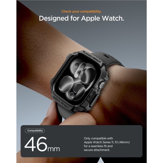SPIGEN Carcasă Protecție Rugged Armor 2 Apple Watch 49/46/45/44mm (Ultra 3-1/Seria 11), Negru Mat (Audi, ACS10499) by www.silkase.ro