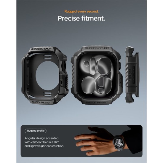 SPIGEN Carcasă Protecție Rugged Armor 2 Apple Watch 49/46/45/44mm (Ultra 3-1/Seria 11), Negru Mat (Audi, ACS10499) by www.silkase.ro