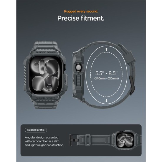 Husa cu curea Spigen Rugged Armor Pro 2 pentru Apple Watch 11 46mm, gri inchis (Spigen, Ingredi) by www.silkase.ro SPIGEN Husă cu Curea Rugged Armor Pro 2 Apple Watch 49/46/45/44mm (Ultra 3-1/Seria 11), Gri Închis (Audi, ACS10504) by www.silkase.ro