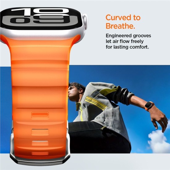Curea Spigen Silicone Band pentru Apple Watch 49mm / 46mm / 45mm / 44mm, Portocaliu (Ingredi, AMP10509) by www.silkase.ro