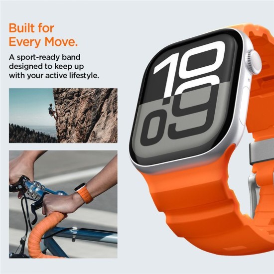 Curea Spigen Silicone Band pentru Apple Watch 49mm / 46mm / 45mm / 44mm, Portocaliu (Ingredi, AMP10509) by www.silkase.ro