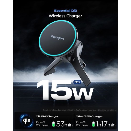 Încărcător Auto Wireless Spigen Essential MagSafe EV15MAQ, Montare Grilă Ventilație, Negru (Accesorii auto, ACP10513) by www.silkase.ro