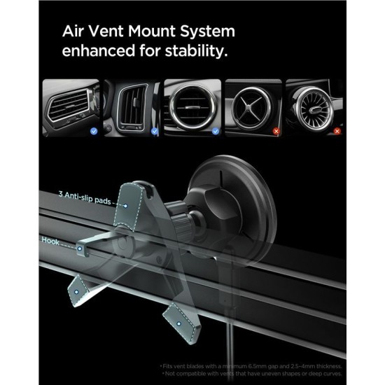 Încărcător Auto Wireless Spigen Essential MagSafe EV15MAQ, Montare Grilă Ventilație, Negru (Accesorii auto, ACP10513) by www.silkase.ro