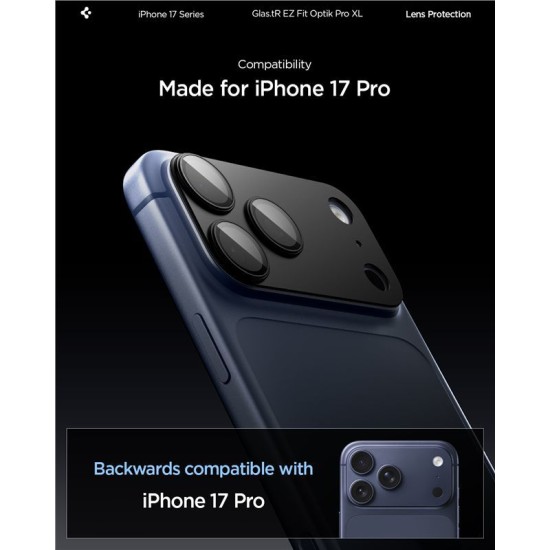 Protectie camera XL Spigen Glas.tR EZ Fit Optik Pro pentru iPhone 17 Pro, neagra (Spigen, Ingredi) by www.silkase.ro Protectie camera XL Spigen Glas.tR EZ Fit Optik Pro pentru iPhone 17 Pro, neagra (iPhone 17 Pro, AGL10644) by www.silkase.ro