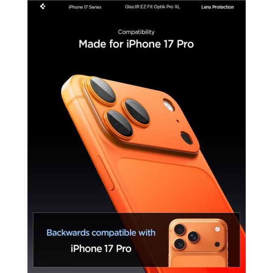 Protectie camera XL Spigen Glas.tR EZ Fit Optik Pro pentru iPhone 17 Pro, portocalie (Spigen, Ingredi) by www.silkase.ro Protectie camera XL Spigen Glas.tR EZ Fit Optik Pro pentru iPhone 17 Pro, portocalie (iPhone 17 Pro, AGL10645) by www.silkase.ro