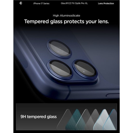 Protectie camera XL Spigen Glas.tR EZ Fit Optik Pro pentru iPhone 17 Pro, albastra (iPhone 17 Pro, AGL10646) by www.silkase.ro
