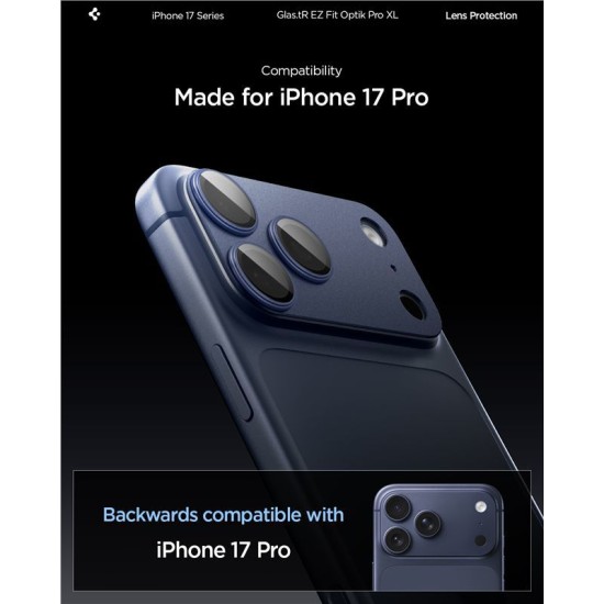 Protectie camera XL Spigen Glas.tR EZ Fit Optik Pro pentru iPhone 17 Pro, albastra (iPhone 17 Pro, AGL10646) by www.silkase.ro