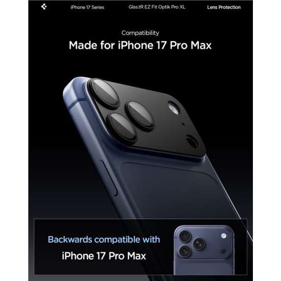 Protectie camera XL Spigen Glas.tR EZ Fit Optik Pro pentru iPhone 17 Pro Max, neagra (iPhone 17 Pro Max, AGL10649) by www.silkase.ro