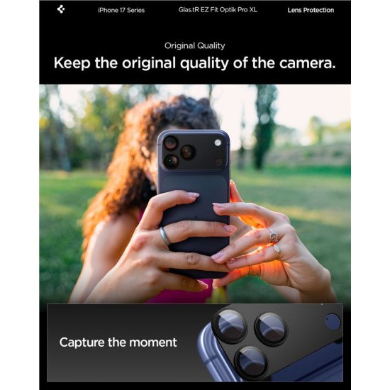 Protectie camera XL Spigen Glas.tR EZ Fit Optik Pro pentru iPhone 17 Pro Max, neagra (iPhone 17 Pro Max, AGL10649) by www.silkase.ro