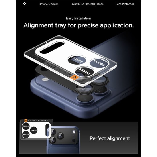 Protectie camera XL Spigen Glas.tR EZ Fit Optik Pro pentru iPhone 17 Pro Max, neagra (iPhone 17 Pro Max, AGL10649) by www.silkase.ro