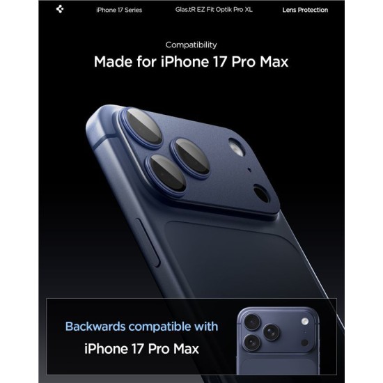 Protectie camera XL Spigen Glas.tR EZ Fit Optik Pro pentru iPhone 17 Pro Max, albastra (Spigen, Ingredi) by www.silkase.ro Protectie camera XL Spigen Glas.tR EZ Fit Optik Pro pentru iPhone 17 Pro Max, albastra (iPhone 17 Pro Max, AGL10651) by www.silkase.ro