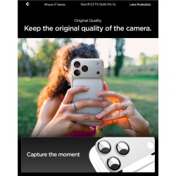 Protectie camera XL Spigen Glas.tR EZ Fit Optik Pro pentru iPhone 17 Pro Max, argintie