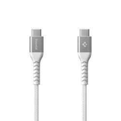 Cablu Spigen Essential USB-C la USB-C, 100W, Material Textil, Alb - EB10010CCA
