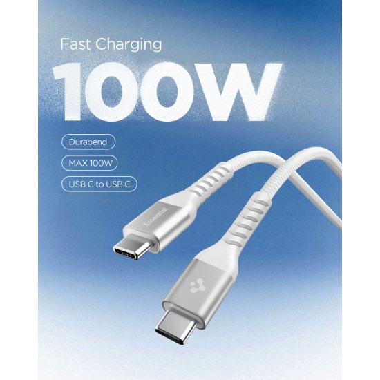Cablu Spigen Essential USB-C la USB-C, 100W, Material Textil, Alb - EB10010CCA Cablu Spigen Essential USB-C la USB-C, 100W, Material Textil, Alb - EB10010CCA (Cabluri Telefon, ACA11102) by www.silkase.ro