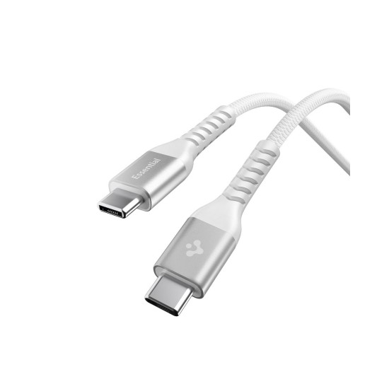 Cablu Spigen Essential USB-C la USB-C, 100W, Material Textil, Alb - EB10010CCA Cablu Spigen Essential USB-C la USB-C, 100W, Material Textil, Alb - EB10010CCA (Cabluri Telefon, ACA11102) by www.silkase.ro