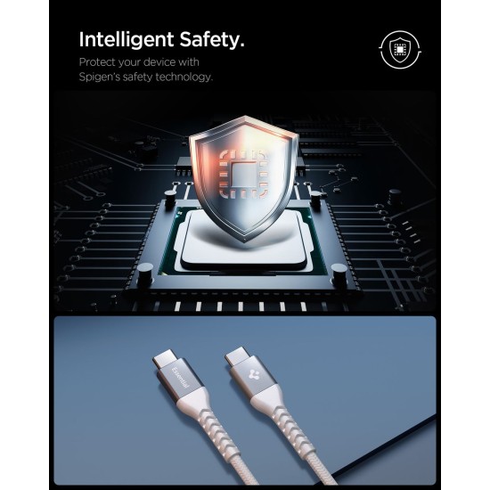 Cablu Spigen Essential USB-C la USB-C, 100W, Material Textil, Alb - EB10010CCA Cablu Spigen Essential USB-C la USB-C, 100W, Material Textil, Alb - EB10010CCA (Cabluri Telefon, ACA11102) by www.silkase.ro
