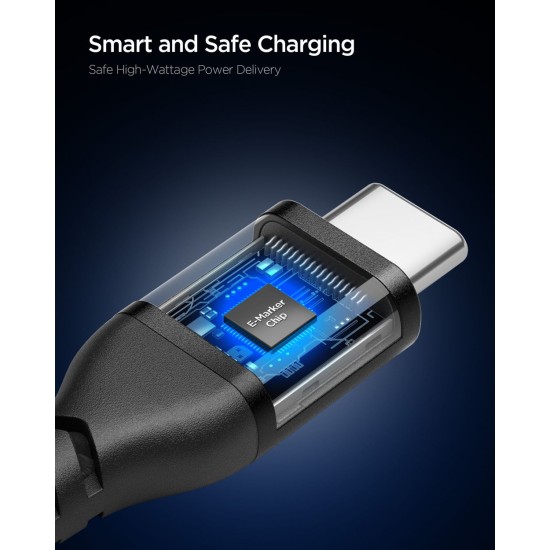Cablu de Date Spigen Essential USB-C la USB-C, 100W, Material Textil, Negru EB10010CCA (Încărcătoare Rețea, ACA11103) by www.silkase.ro
