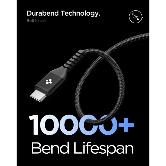 Cablu de Date Spigen Essential USB-C la USB-C, 100W, Material Textil, Negru EB10010CCA (Încărcătoare Rețea, ACA11103) by www.silkase.ro