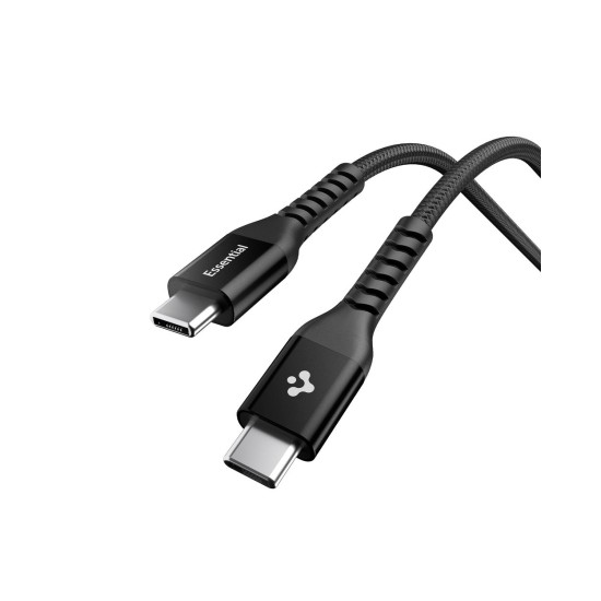 Cablu de Date Spigen Essential USB-C la USB-C, 100W, Material Textil, Negru EB10010CCA (Încărcătoare Rețea, ACA11103) by www.silkase.ro