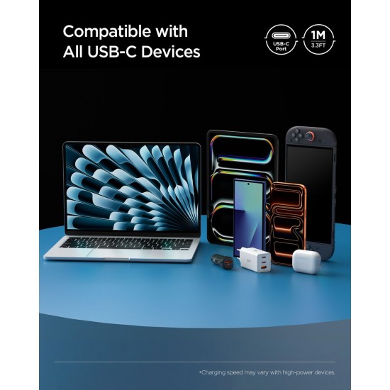 Cablu de Date Spigen Essential USB-C la USB-C, 100W, Material Textil, Negru EB10010CCA (Încărcătoare Rețea, ACA11103) by www.silkase.ro