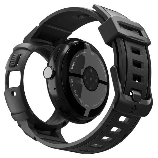 Husă cu Curea Spigen Rugged Armor Pro + Stand pentru Google Pixel Watch 4 (45mm), Matte Black (Pixel Watch 4, ACS11223) by www.silkase.ro