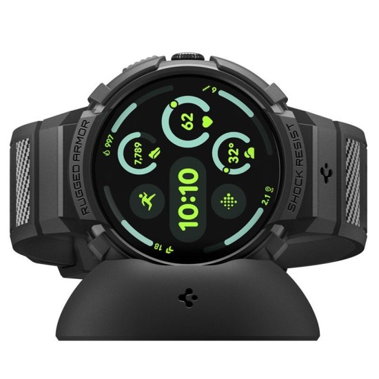 Husă cu Curea Spigen Rugged Armor Pro + Stand pentru Google Pixel Watch 4 (45mm), Matte Black (Pixel Watch 4, ACS11223) by www.silkase.ro