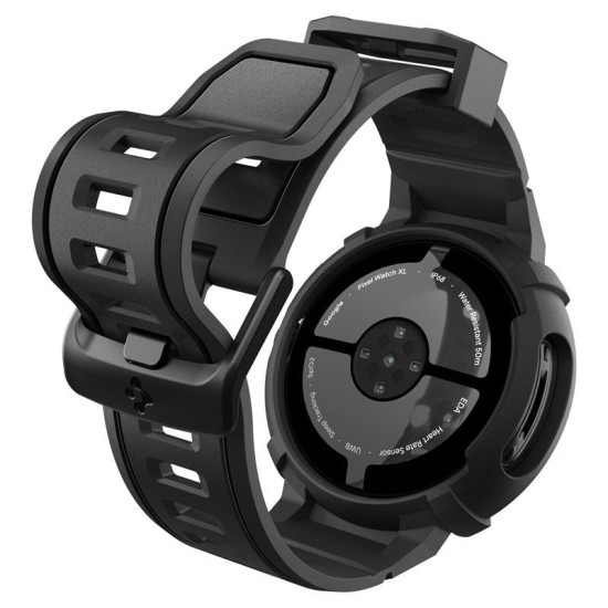 Husă cu Curea Spigen Rugged Armor Pro + Stand pentru Google Pixel Watch 4 (45mm), Matte Black (Pixel Watch 4, ACS11223) by www.silkase.ro