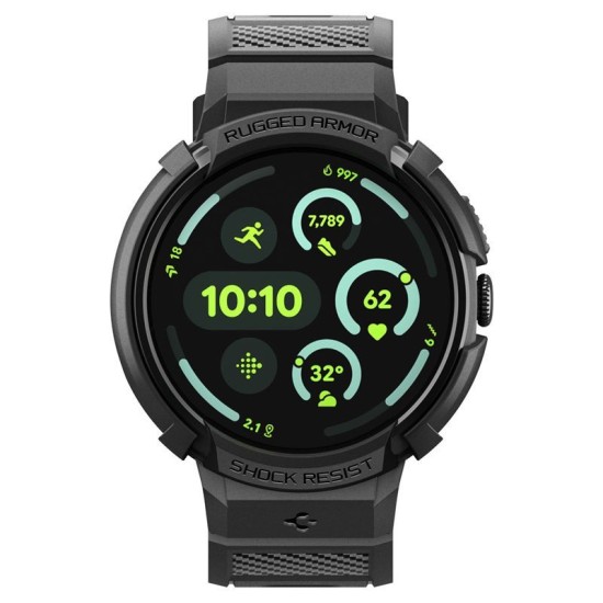 Husă cu Curea Spigen Rugged Armor Pro + Stand pentru Google Pixel Watch 4 (45mm), Matte Black (Pixel Watch 4, ACS11223) by www.silkase.ro