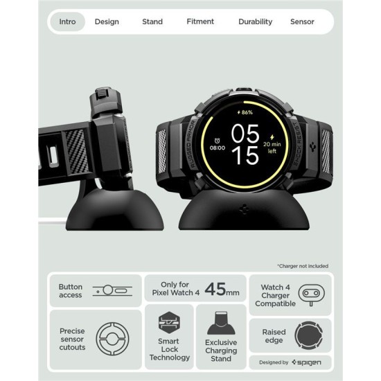 Husă cu Curea Spigen Rugged Armor Pro + Stand pentru Google Pixel Watch 4 (45mm), Matte Black (Pixel Watch 4, ACS11223) by www.silkase.ro