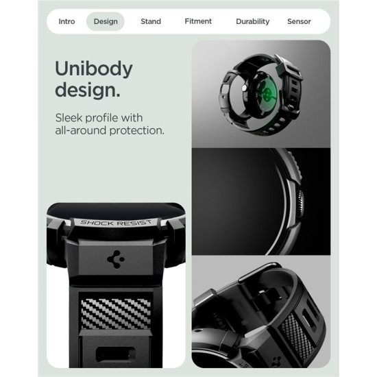 Husă cu Curea Spigen Rugged Armor Pro + Stand pentru Google Pixel Watch 4 (45mm), Matte Black (Pixel Watch 4, ACS11223) by www.silkase.ro