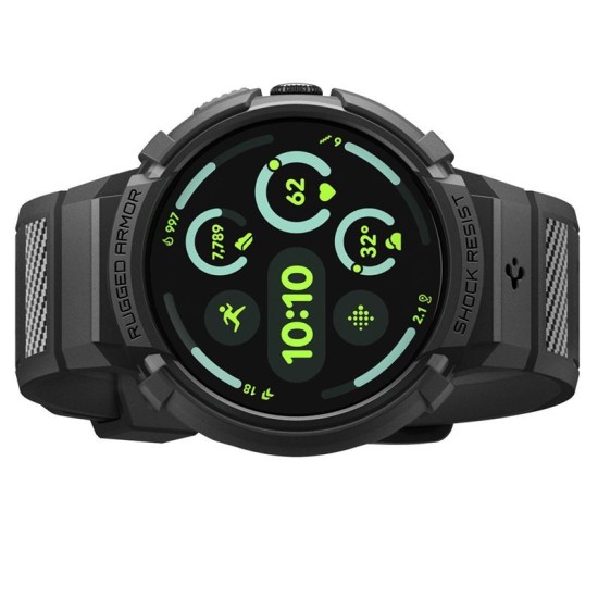 Husă cu Curea Spigen Rugged Armor Pro + Stand pentru Google Pixel Watch 4 (45mm), Matte Black (Pixel Watch 4, ACS11223) by www.silkase.ro