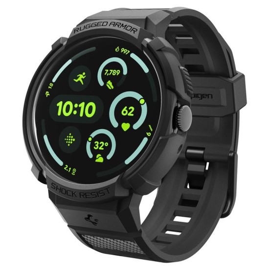 Husă cu Curea Spigen Rugged Armor Pro + Stand pentru Google Pixel Watch 4 (45mm), Matte Black (Pixel Watch 4, ACS11223) by www.silkase.ro