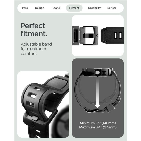 Husă cu Curea Spigen Rugged Armor Pro + Stand pentru Google Pixel Watch 4 (45mm), Matte Black (Pixel Watch 4, ACS11223) by www.silkase.ro
