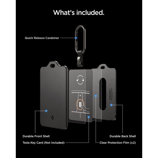 Suport Card Cheie Tesla Spigen, Negru - Protecție Premium (Accesorii auto, ACP11310) by www.silkase.ro