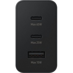 Încărcător de Rețea Samsung Trio EP-T6530NBE, 65W, 2x USB-C, 1x USB-A, Negru