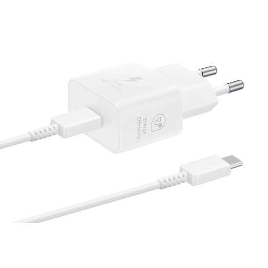 Pachet Încărcător Rețea Samsung (EP-T2510XWE) 25W + Cablu USB-C, Alb (Bakr, EP-T2510XWEGEU) by www.silkase.ro