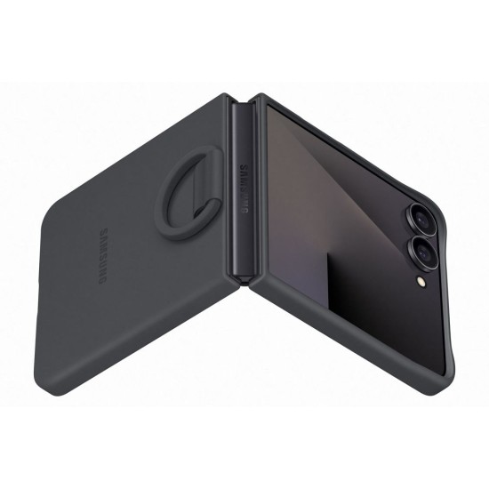 Husa Originala Samsung Silicone Cover cu Inel pentru Galaxy Z Flip 7, Neagra (Bakr, EF-PF766TBEGWW) by www.silkase.ro