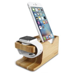 Suport pentru Apple Watch + iPhone S370, Spigen, Bambus