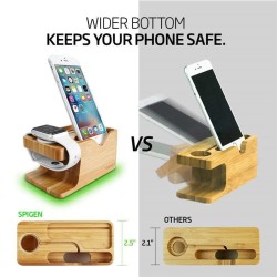 Suport pentru Apple Watch + iPhone S370, Spigen, Bambus Suport pentru Apple Watch + iPhone S370, Spigen, Bambus