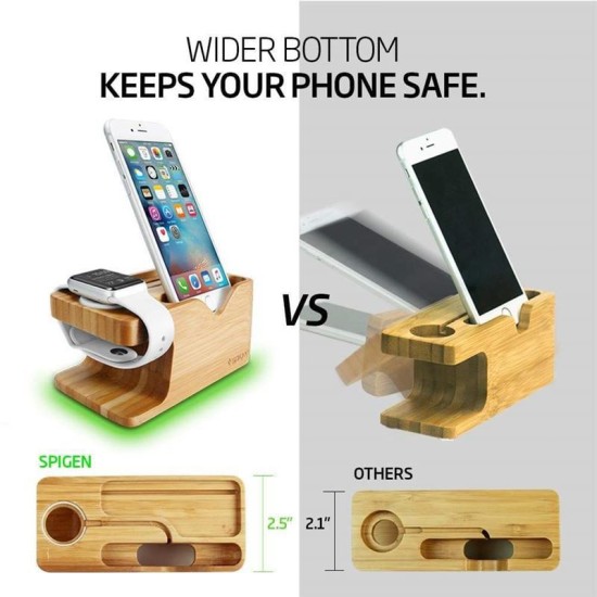 Suport pentru Apple Watch + iPhone S370, Spigen, Bambus (Ingredi, 000ST20295) by www.silkase.ro