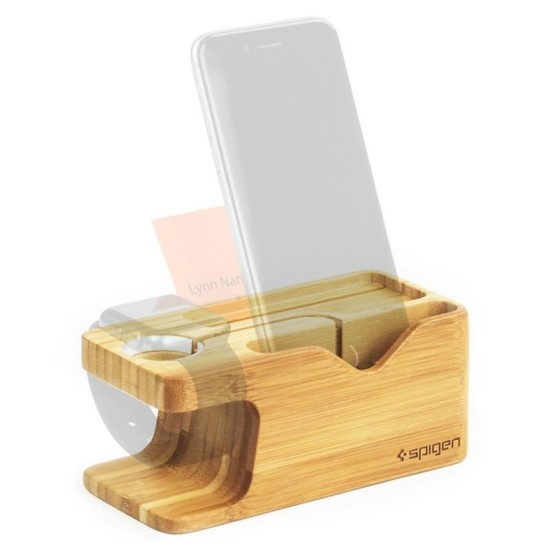 Suport pentru Apple Watch + iPhone S370, Spigen, Bambus (Ingredi, 000ST20295) by www.silkase.ro