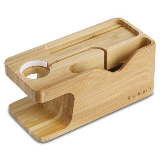Suport pentru Apple Watch + iPhone S370, Spigen, Bambus (Ingredi, 000ST20295) by www.silkase.ro
