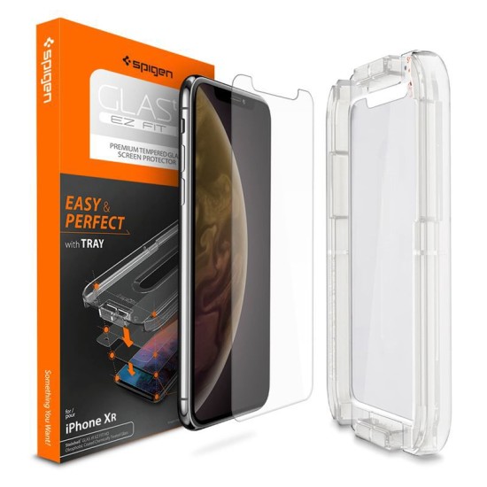 Folie din sticla securizata EZ FIT, Spigen, pentru iPhone XR, Transparent + cadru aplicator (Spigen, Ingredi) by www.silkase.ro Folie din sticla securizata EZ FIT, Spigen, pentru iPhone XR, Transparent + cadru aplicator (Ingredi, 064GL24818) by www.silkase.ro