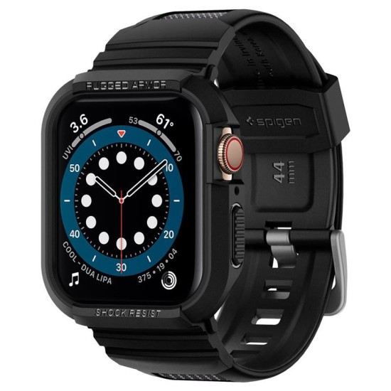 Husa Spigen Rugged Armor Pro, pentru Apple Watch Seriile 7/6/5/4/SE (44mm/45mm), Antisoc, Curea inclusa, Negru (Spigen, Ingredi) by www.silkase.ro SPIGEN Husă Rugged Armor Pro Apple Watch 49/46/45/44mm (Ultra 3-1/Seria 11/SE), Curea Inclusă, Negru (Ingredi, 062CS25324) by www.silkase.ro